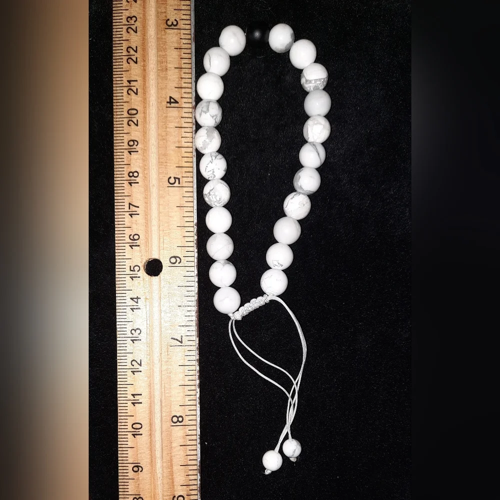 White howlite gemstone beaded adjustable Cord Mens bracelet